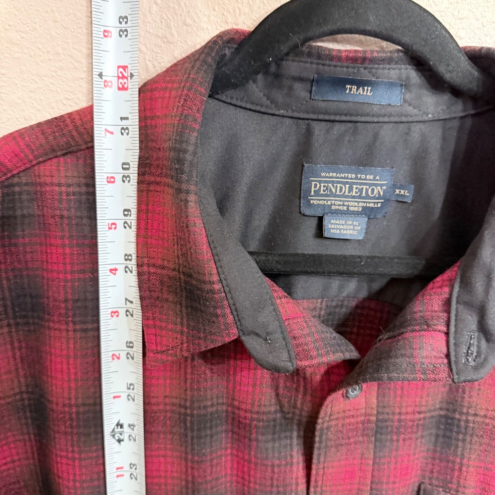 Pendleton Trail Shirt Mens XXL Red Black Plaid Wool Elbow Patches Button Down - Picture 7 of 7